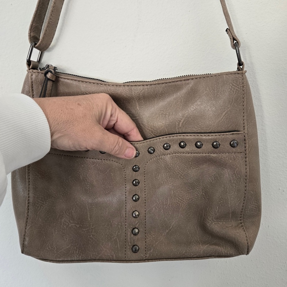 Sam & Hadley Tan Studded Crossbody Bag | Faux Leather | Boho Chic - Picture 3 of 15